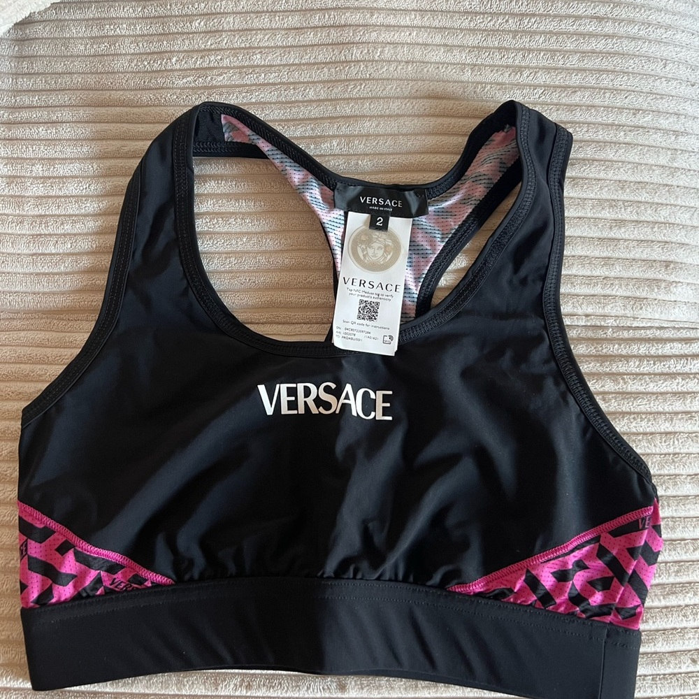 Versace Black Sports Bra with Pink Accents